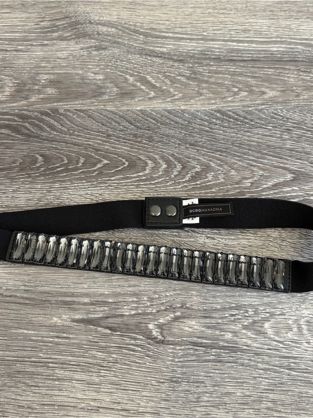BCBG MAXAZRIA Black Crystal-Embellished Stretch Snap Closure Belt Size XS
